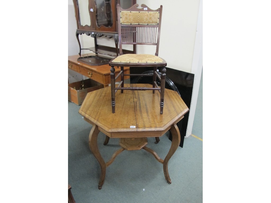 Appraisal: Edwardian parlour chair and an octagonal inlaid two tier window