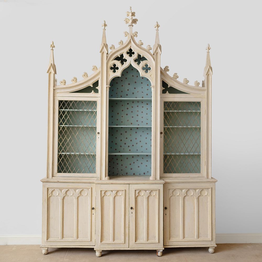 Appraisal: Late William IV Gilt-Metal-Mounted and Painted Neo-Gothic Bookcase In four