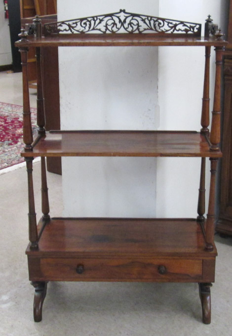 Appraisal: VICTORIAN ROSEWOOD ETAGERE American th century featuring three rectangular open