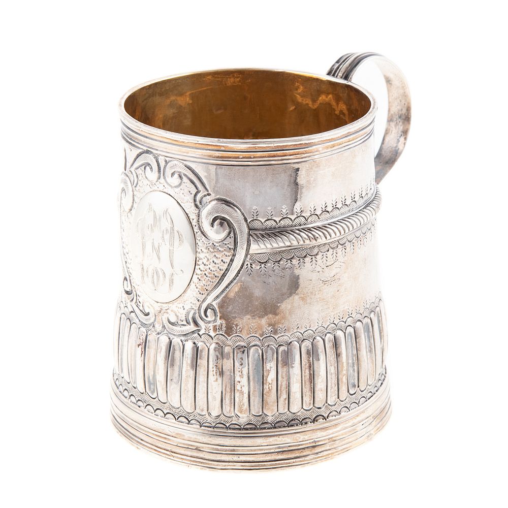 Appraisal: Queen Anne Silver Cann London with later repousse decoration featuring