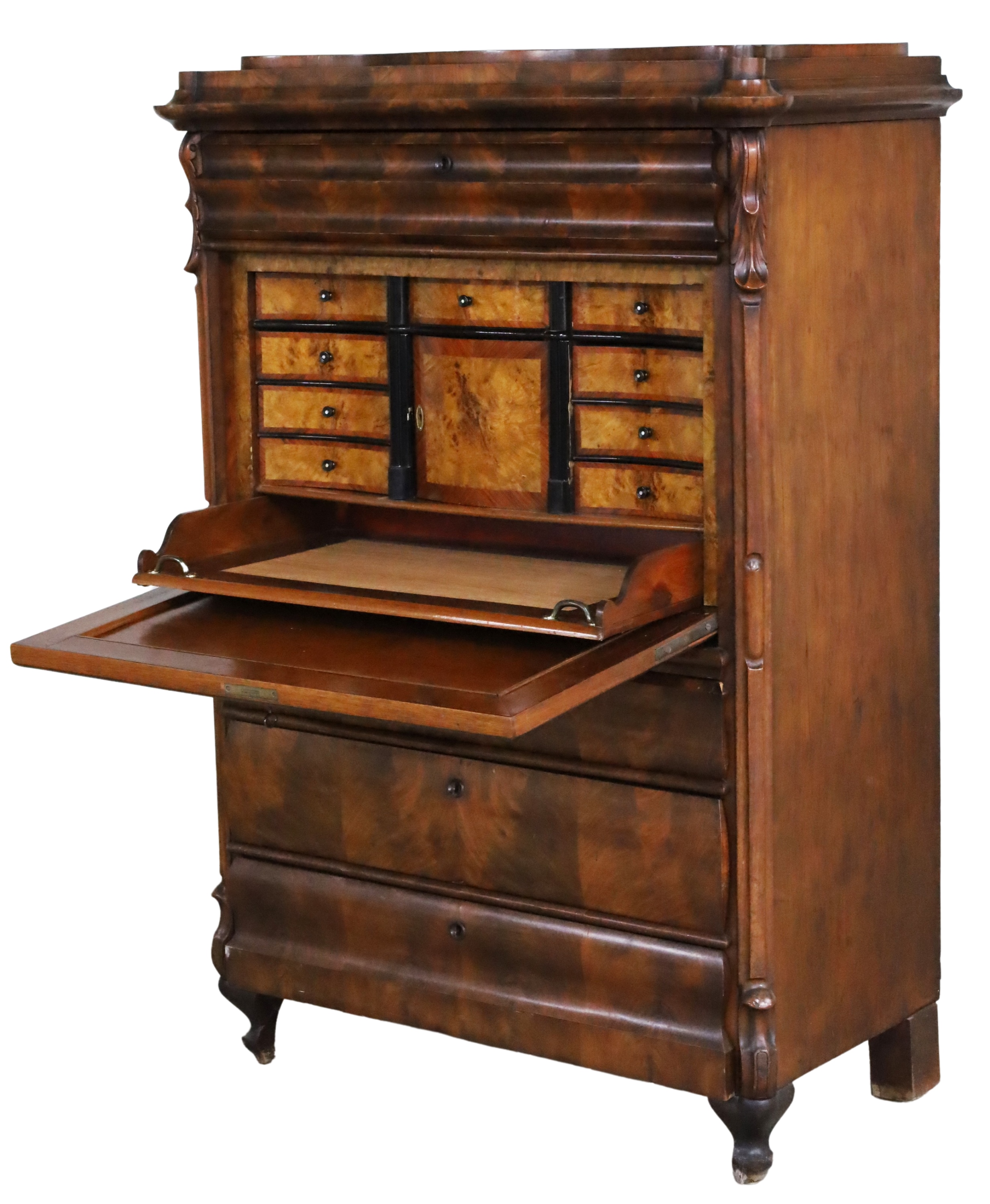 Appraisal: LOUIS XV STYLE SECRETAIRE ABBATANT Louis XV style crotch mahogany