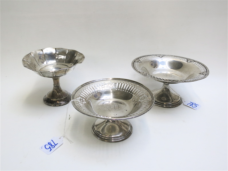 Appraisal: THREE STERLING SILVER COMPOTES various makers diameters and designs Heights