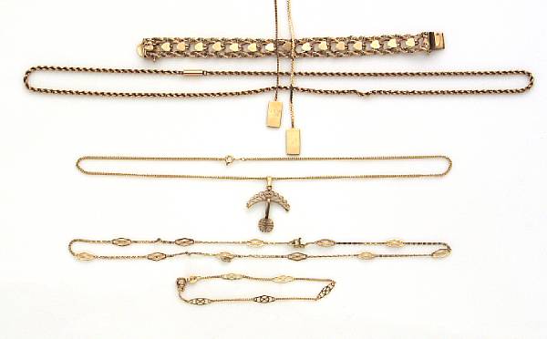 Appraisal: A collection of k gold comprising four necklaces and two