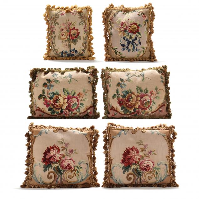 Appraisal: SIX AUBUSSON STYLE FLORAL THROW PILLOWS th century floral flat