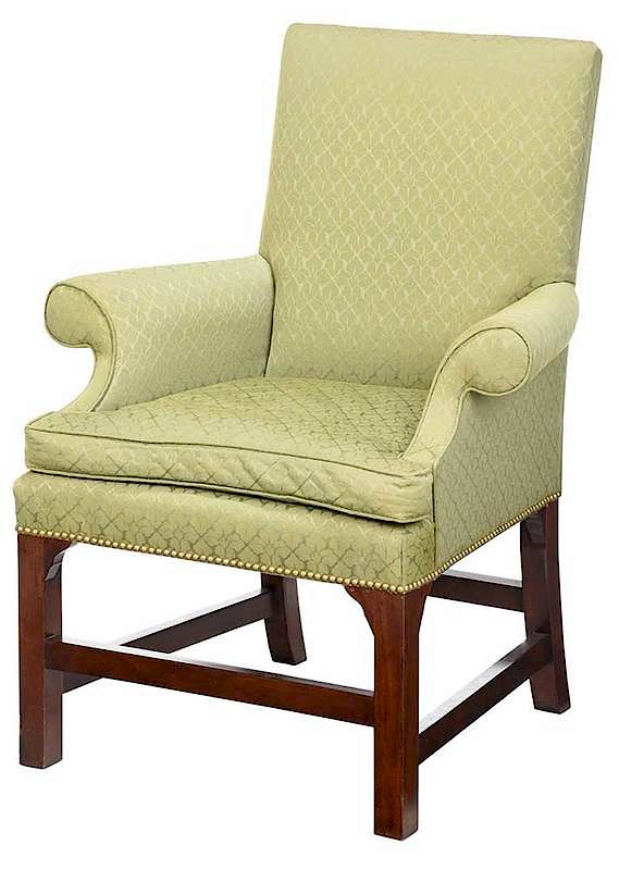 Appraisal: Chippendale Style Mahogany Armchair th century mahogany frame with green