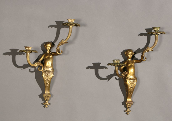 Appraisal: Pair of Continental Neoclassical Style Ormolu Two-Light Sconces First Quarter