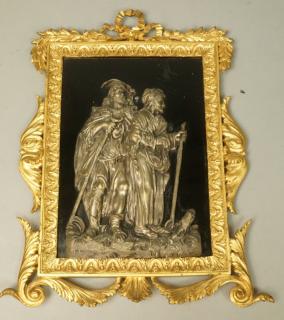 Appraisal: Gilt Bronze Frame with Metal Plague mounted on Sl Gilt