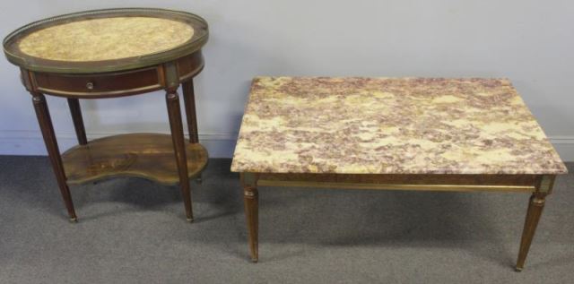 Appraisal: Vintage French Furniture Lot Includes a brass mounted marble top