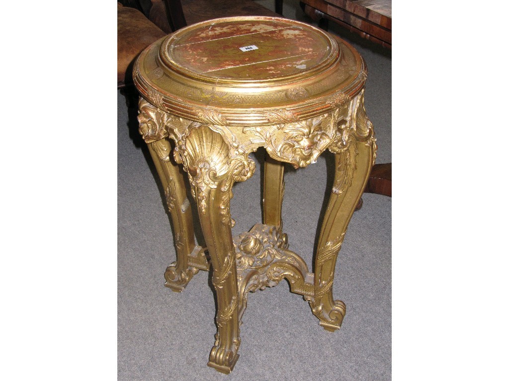 Appraisal: Louis XV style giltwood pedestal the circular top carved with