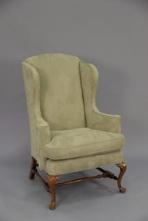 Appraisal: Queen Anne style upholstered wing chair quilt design micro suede