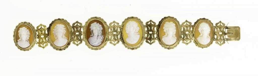 Appraisal: A VICTORIAN CAMEO BRACELET with six cameos of Ceres bachanntes