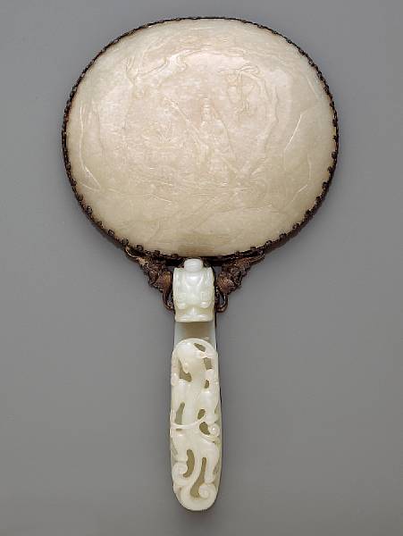 Appraisal: A hand mirror with jade mounts The jades th Century