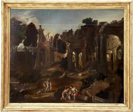 Appraisal: Italian school th th century ARCHITECTURAL CAPRICCIO WITH CHERUBS oil