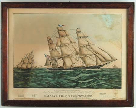 Appraisal: N CURRIER Publisher th Century CLIPPER SHIP SWEEPSTAKES Colored lithograph