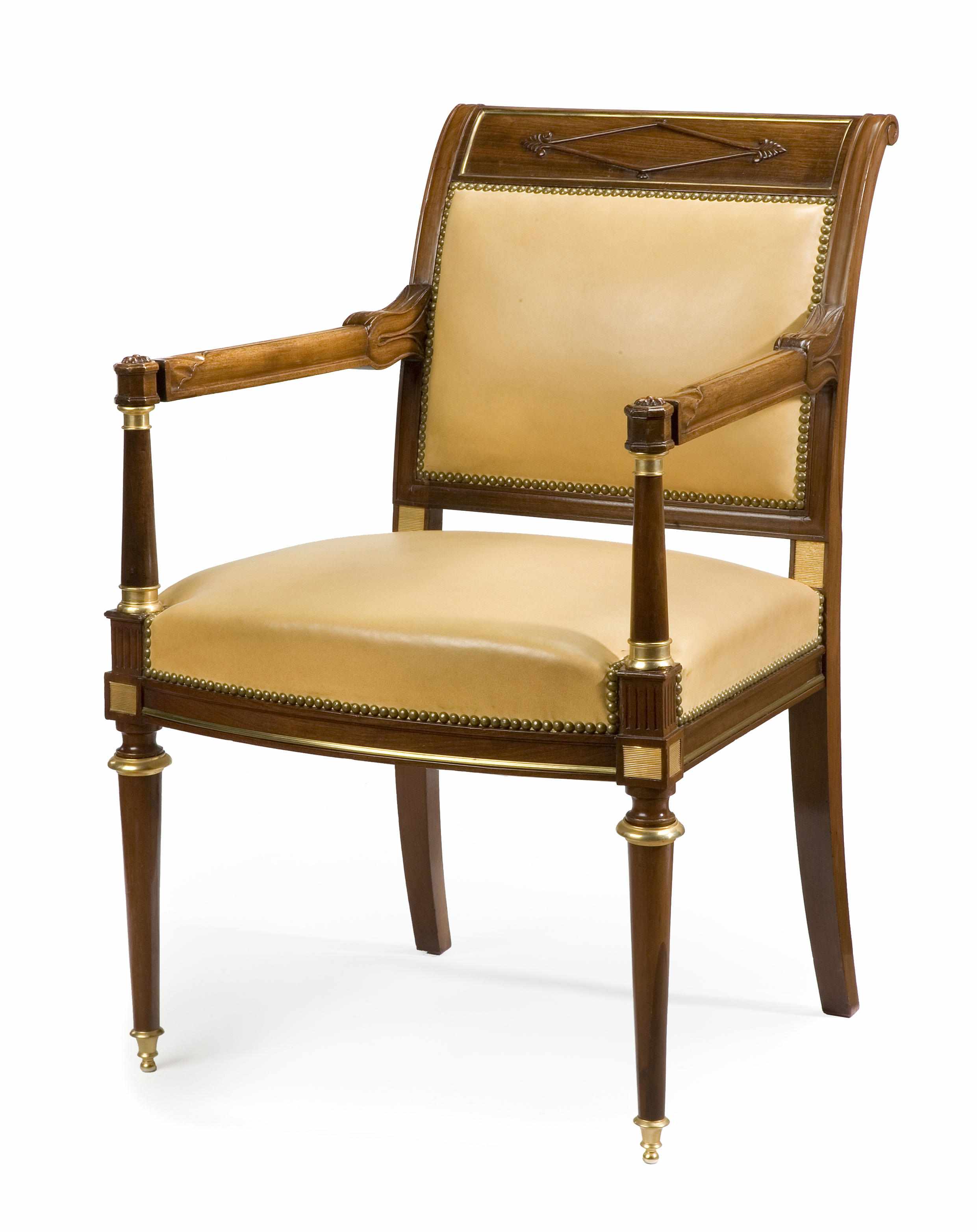 Appraisal: A Russian Neoclassical brass mounted mahogany armchair early th century