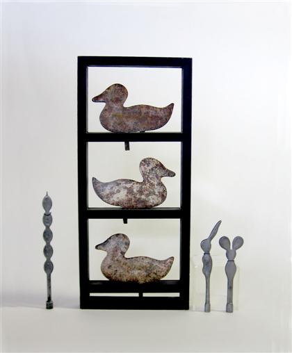 Appraisal: Three cast-iron carnival shooting gallery ducks th century mounted in