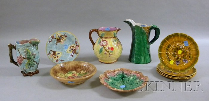 Appraisal: Ten Pieces of Majolica including a large leaf-form pitcher two