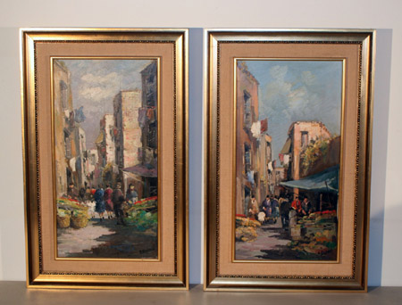 Appraisal: M Giordano Italian th Century Italian Market Scenes Pair of