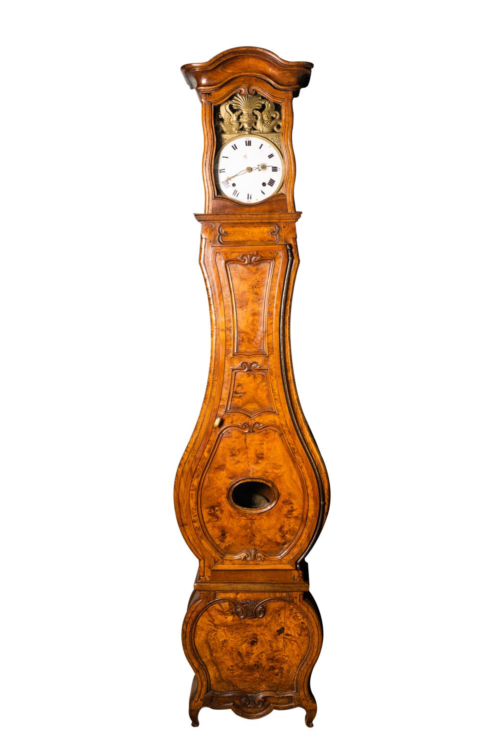 Appraisal: FRENCH PROVINCIAL WALNUT TALL CASE CLOCKBurgundy unsigned with pendulum and