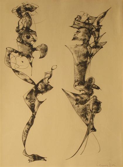 Appraisal: LEONOR FINI french - UNTITLED - TWO FIGURES Pencil signed