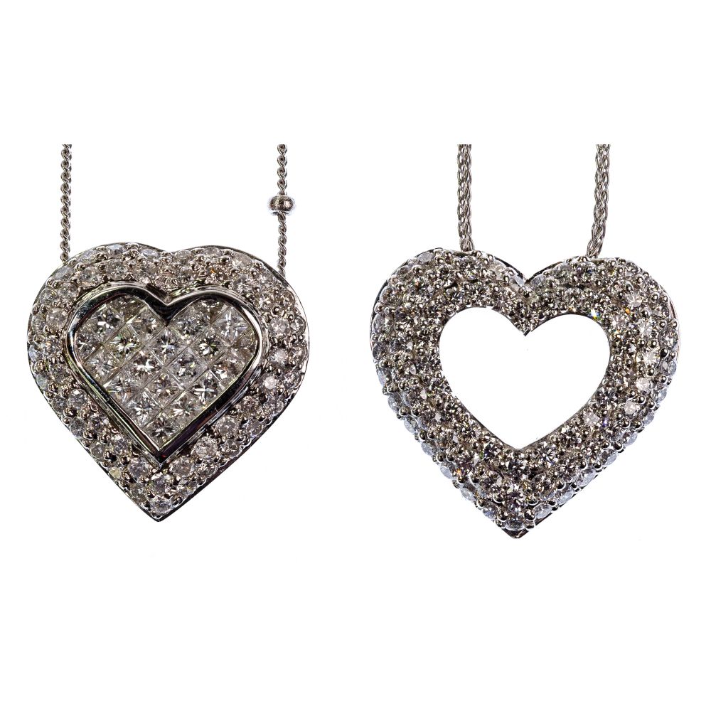 Appraisal: K WHITE GOLD AND DIAMOND HEART PENDANTS ON NECKLACES items