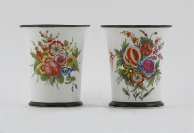 Appraisal: A pair of English porcelain spill vases each painted with