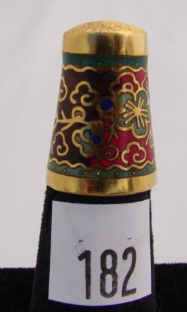 Appraisal: Cloisonne style red blue design thimble