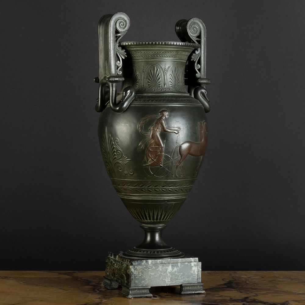 Appraisal: Italian Patinated Metal Krater-Form Vase After the Antique Raised on