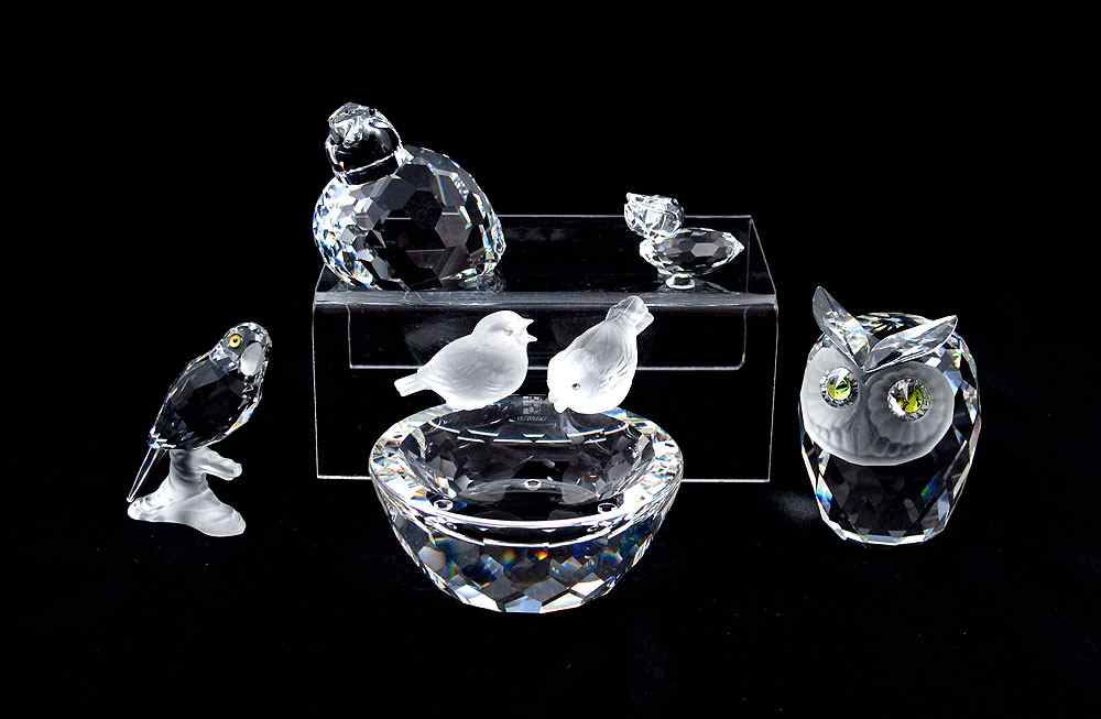 Appraisal: SWAROVSKI CRYSTAL FIGURES piece lot to include BIRD BATH M