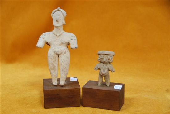 Appraisal: TWO MOUNTED PRE-COLUMBIAN POTTERY FIGURES Largest H