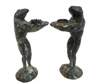 Appraisal: Pair Of Cast Brass Frog Form Candlesticks Pair Of Cast