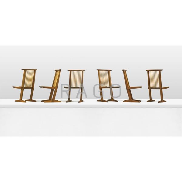 Appraisal: MIRA NAKASHIMA Six Conoid dining chairs Condition Report Expressive graining