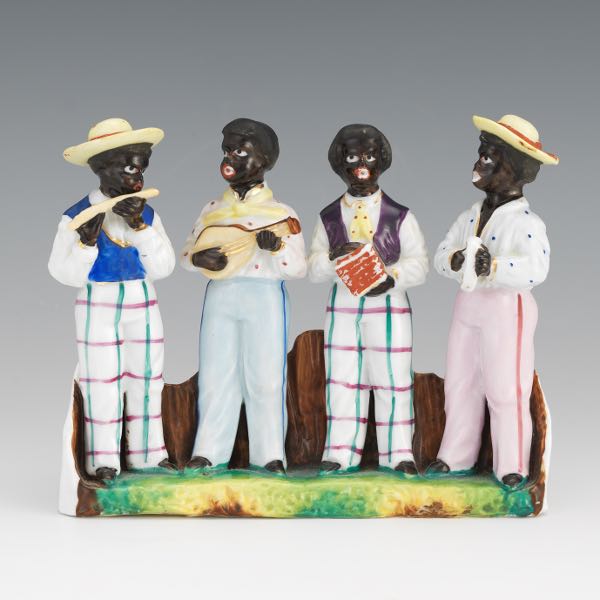 Appraisal: ANTIQUE STAFFORDSHIRE PORCELAIN AFRICAN-AMERICAN MUSICIAN GROUP x x Fully sculpted