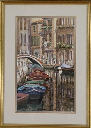 Appraisal: J Bukoff th C Venetian Canal Scene Watercolor on panel