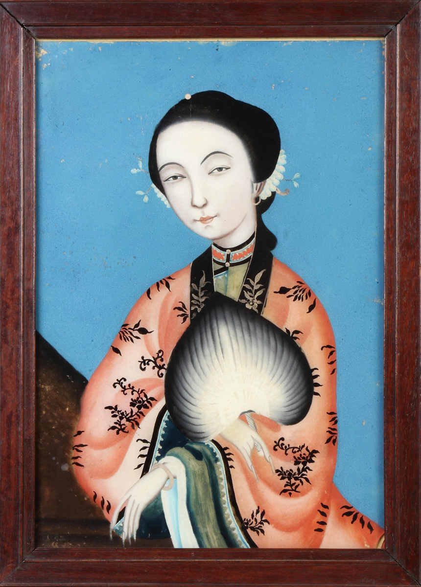 Appraisal: Reverse Painting on Glass of Geisha Girl C