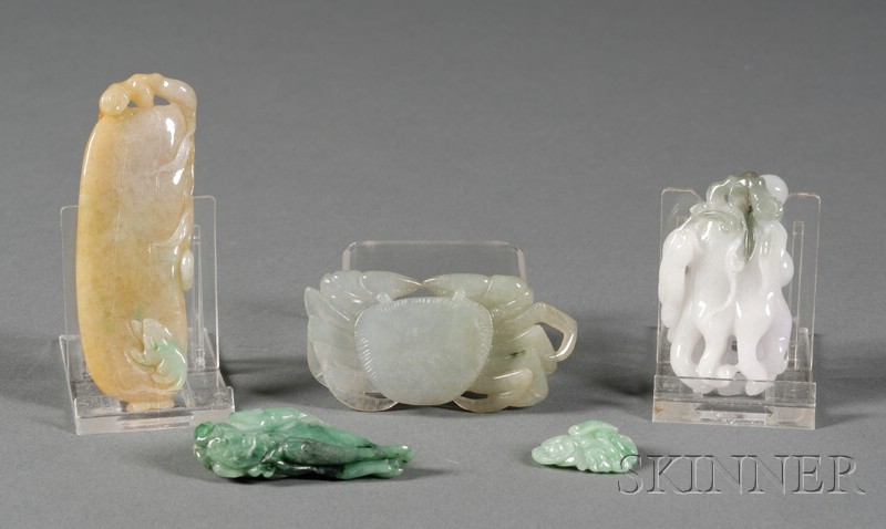 Appraisal: Five Jade Pendants a white and gray-green Buddha's Hand citron