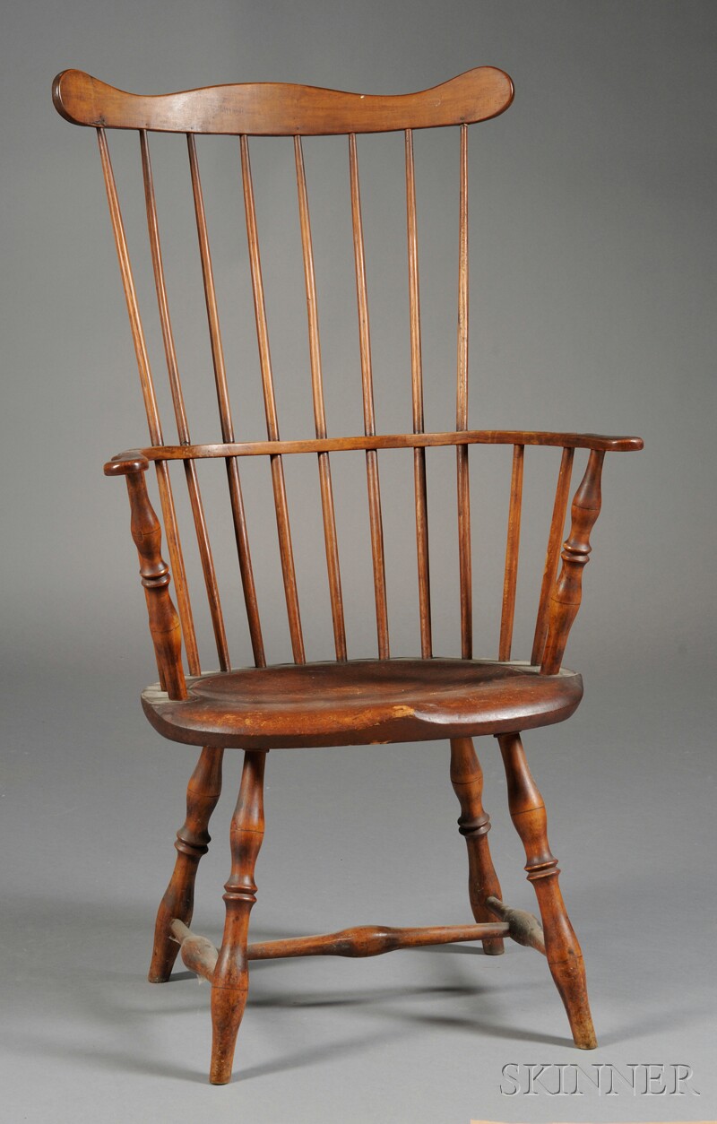 Appraisal: Fan-back Windsor Armchair possibly Connecticut late th century with vase