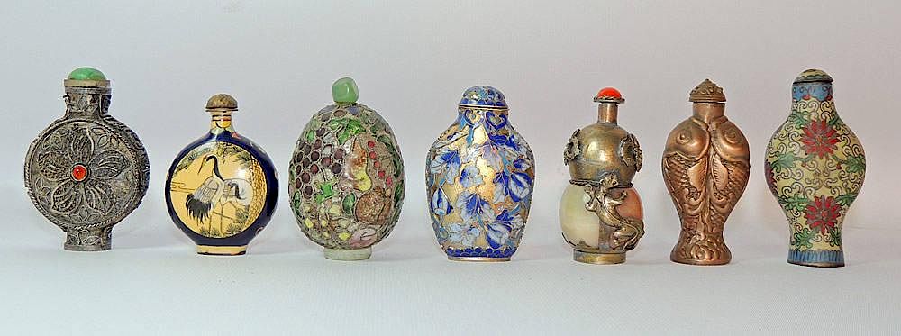 Appraisal: Grouping of Seven Snuff Bottles Seven snuff bottles including cloisonn