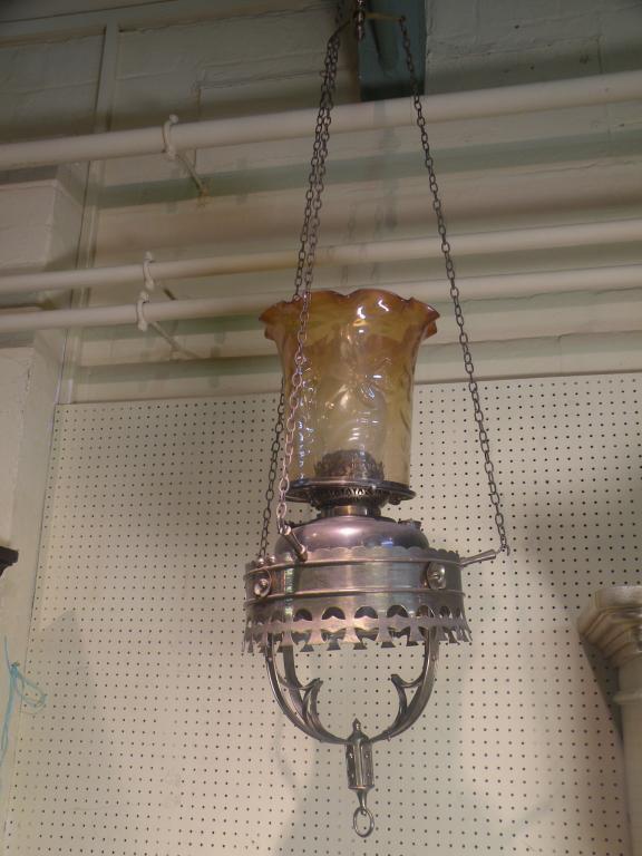 Appraisal: A Victorian brass hanging lantern in the gothic style with