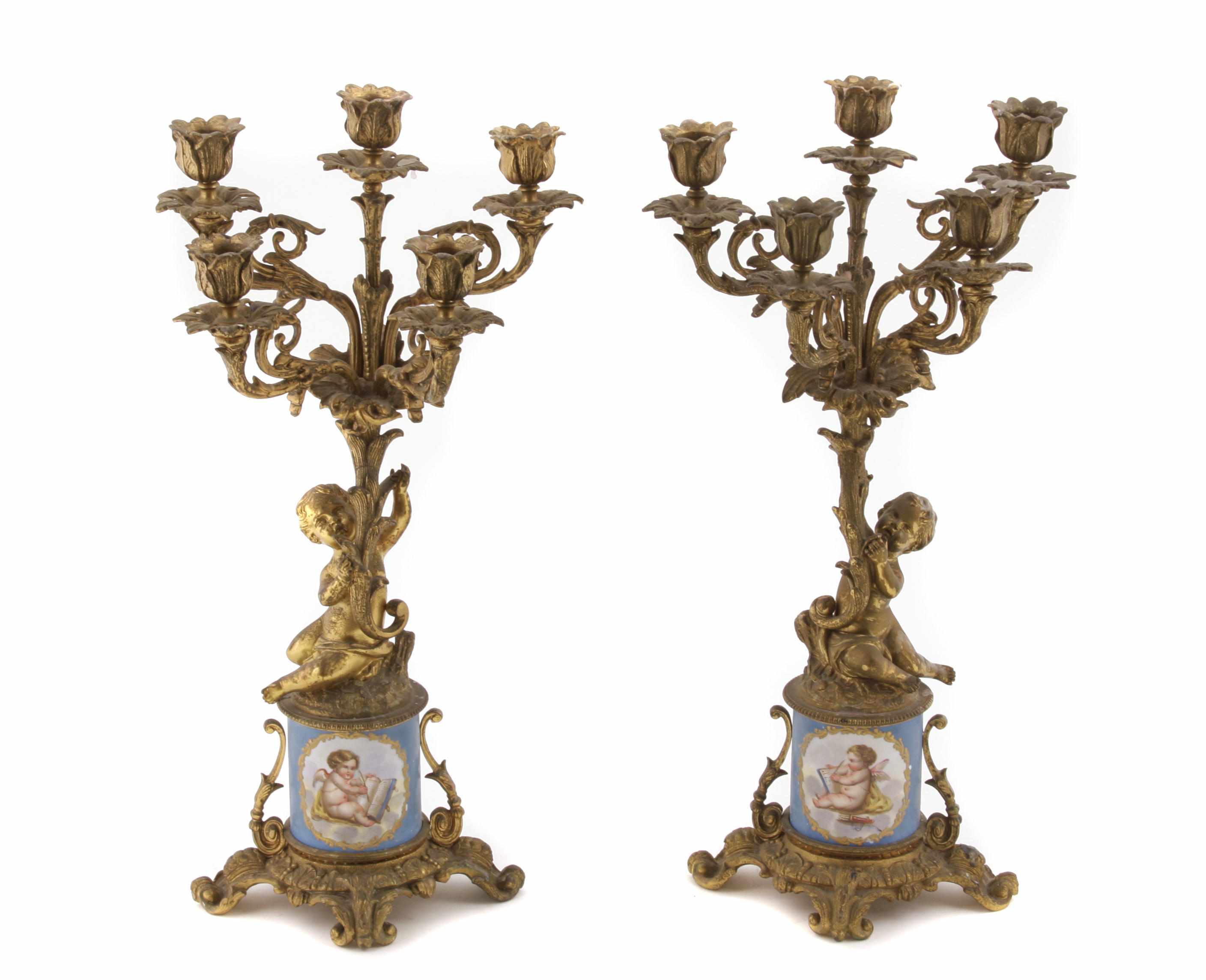 Appraisal: A pair of Louis XV style gilt bronze and porcelain