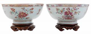 Appraisal: Pair Famille Rose Punch Bowls Chinese mid-to-late th century four