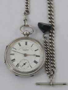 Appraisal: A silver pocket watch E Moody Crewe with silver Albert