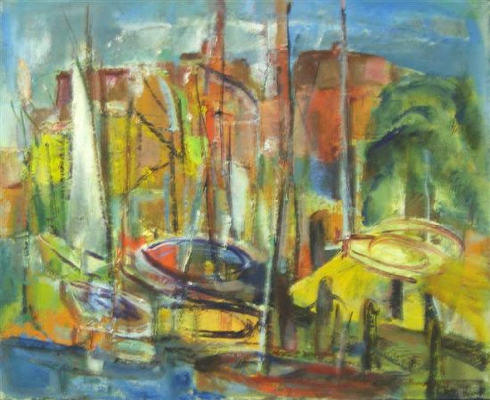 Appraisal: Marion Huse American - Modernist Urban Marina oil on canvas