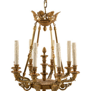 Appraisal: An Empire Style Gilt Bronze Eight-Light Chandelier th Century Height