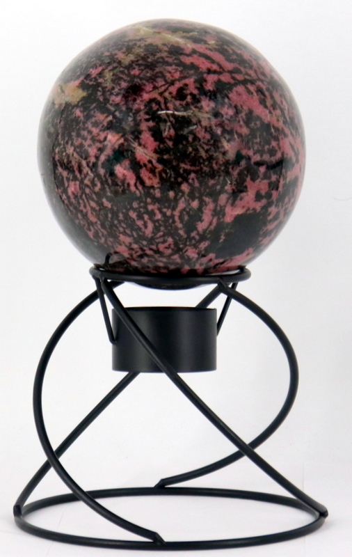 Appraisal: SPECIMEN RHODONITE SPHERE SCULPTURE ON STAND Total approx weight of