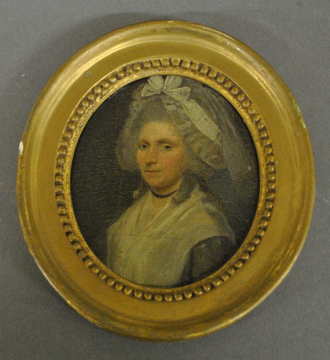 Appraisal: - Fine English miniature oval oil on wood panel painting