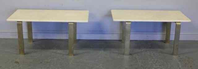 Appraisal: Pair of Marble Top and Bronze Base Coffee Tables From