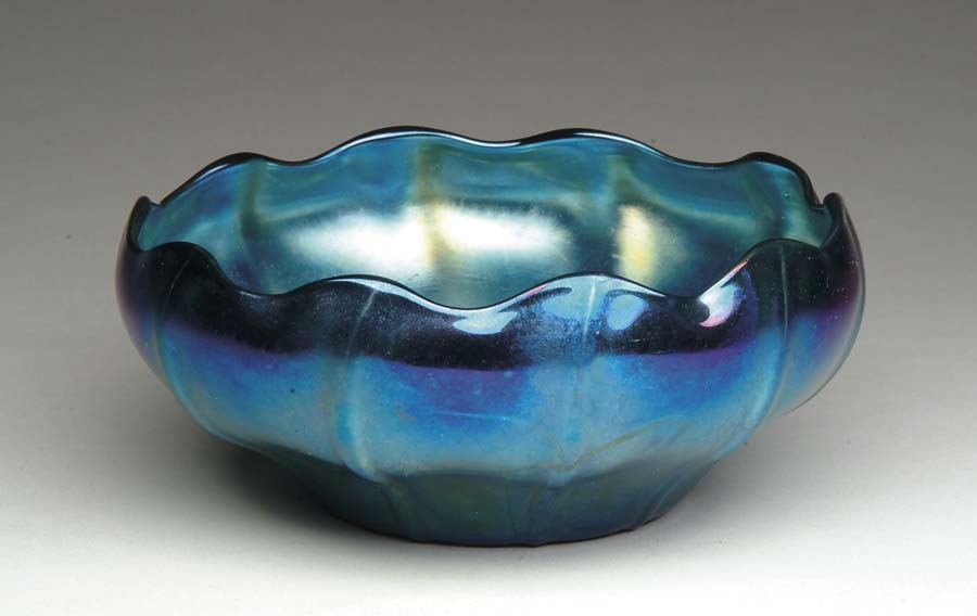 Appraisal: TIFFANY FAVRILE BOWL Gorgeous blue favrile bowl has ribbed exterior