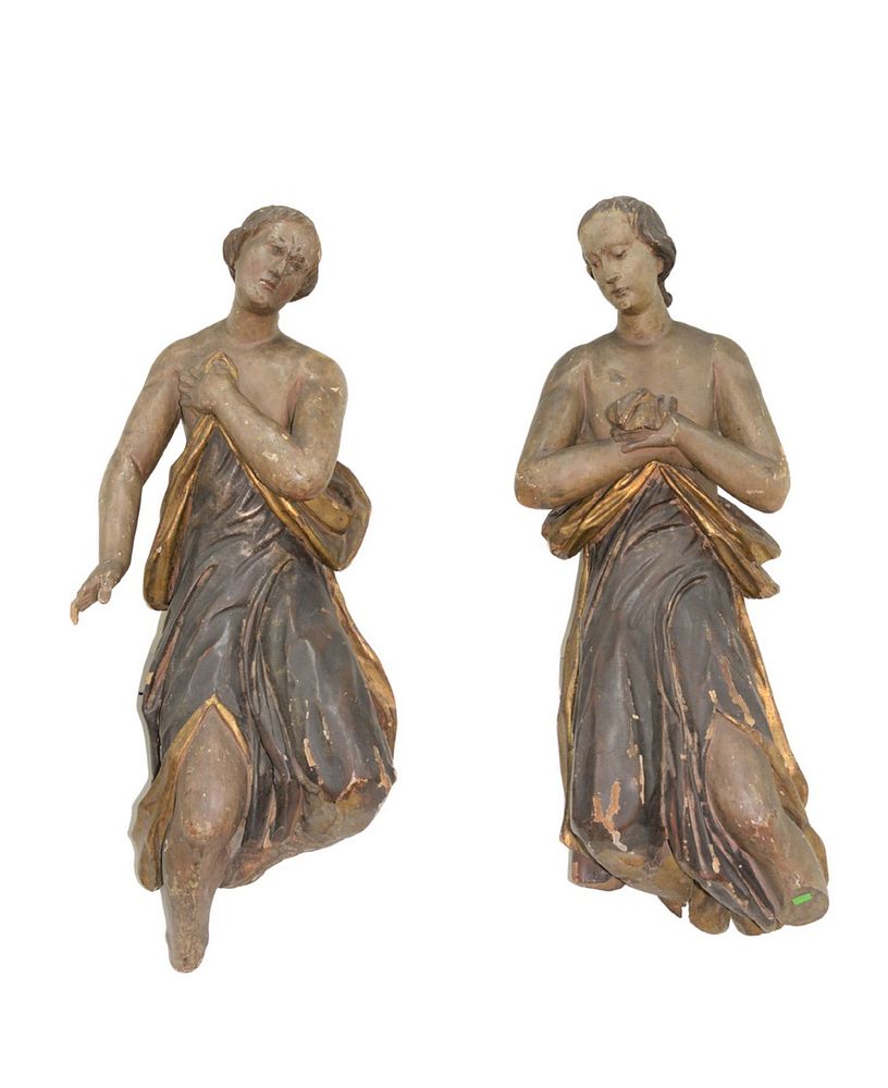 Appraisal: A Pair of Large Italian Religious Figures polychrome carved wood