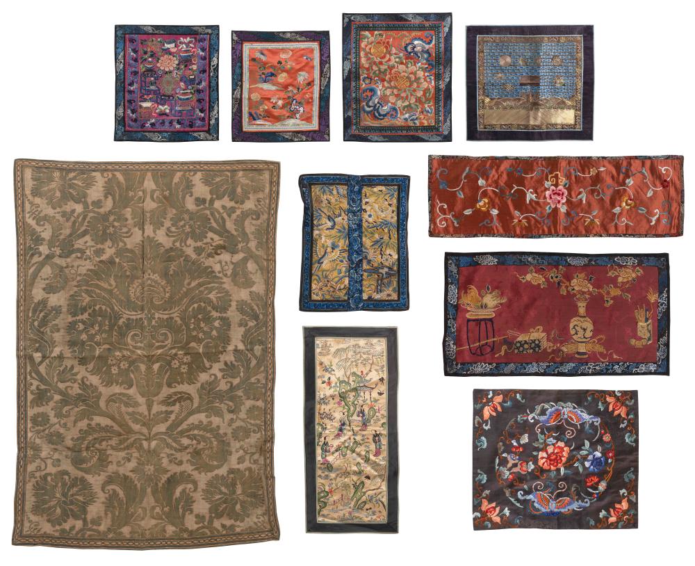 Appraisal: TEN ASSORTED CHINESE EMBROIDERED SILK TEXTILES LATE TH TH CENTURY